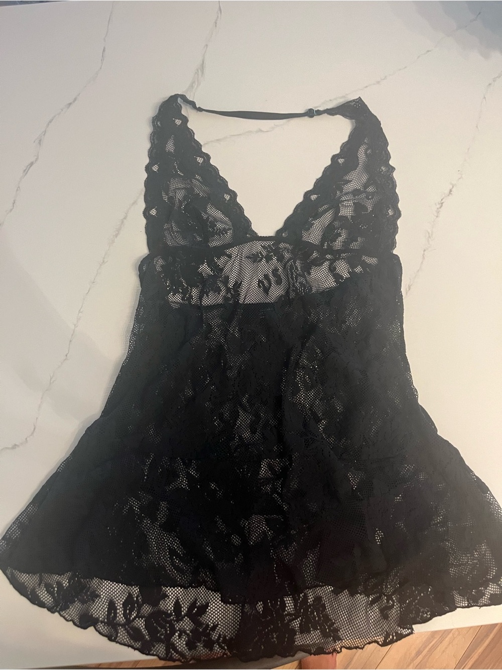 Lace V-Neck Babydoll Nightie with Adjustable Halter
